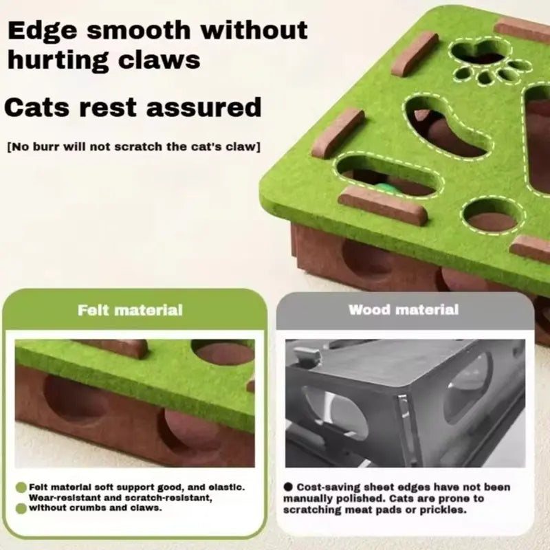 Felt Cat Puzzle Toy with 5 Colorful Balls, Interactive Cat Maze Box Keeps Paws Safe and Entertained, Ideal for Intelligent Play
