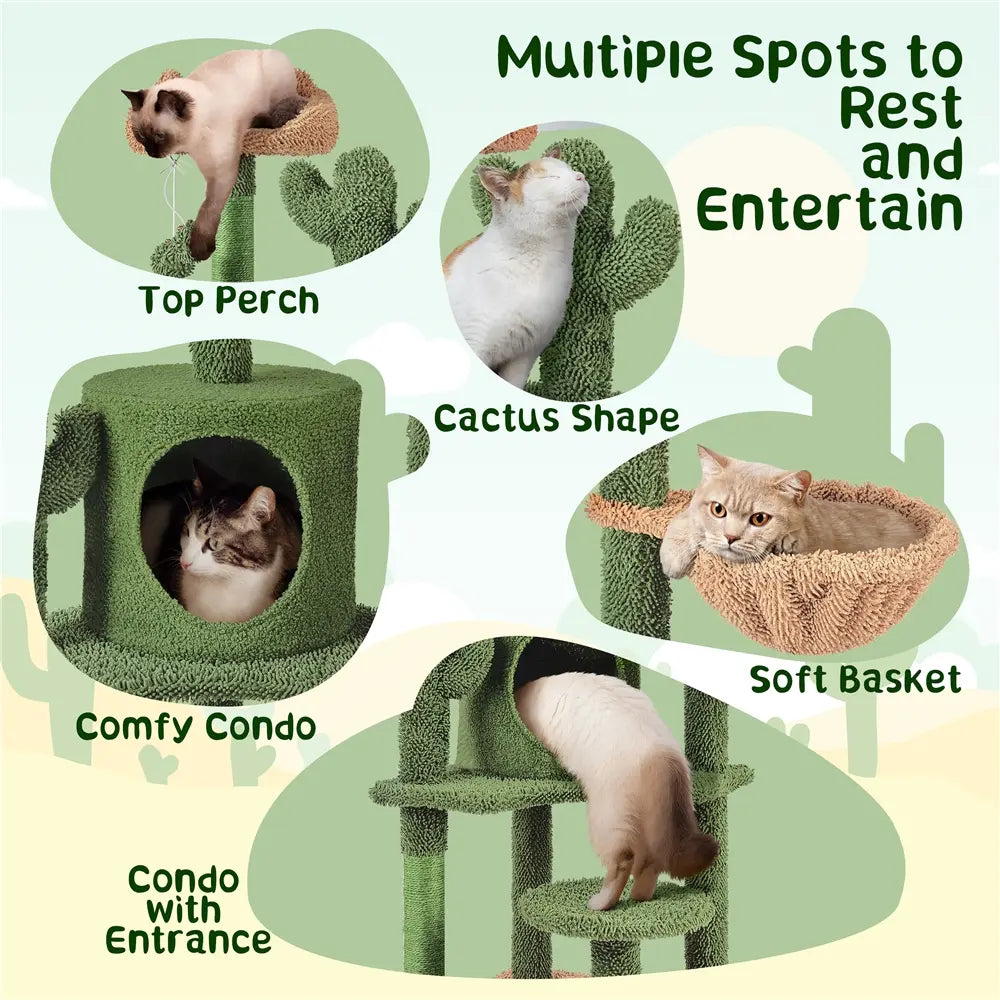 Yaheetech 53" H Cat Cactus Tree Condo Kitten Tree Tower with Sisal, Padded Perch, Platform, Condo, Scratching Posts & Hanging Ball Cat Furniture for Cats