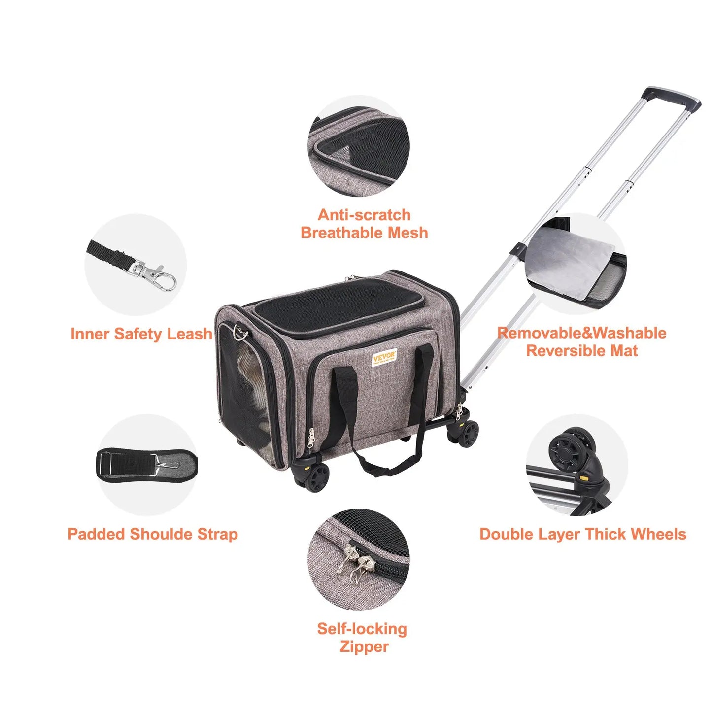VEVOR Cat Carrier with Wheels, Tiktokshopblackfriday, Airline Approved Rolling Pet Carrier with Telescopic Handle and Shoulder Strap, Dog Carrier with Wheels for Pets, with 1 Folding Bow Summervibesl