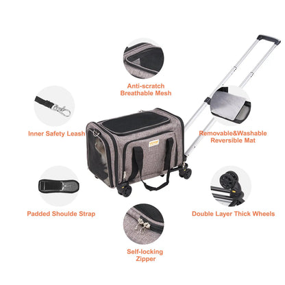 VEVOR Cat Carrier with Wheels, Tiktokshopblackfriday, Airline Approved Rolling Pet Carrier with Telescopic Handle and Shoulder Strap, Dog Carrier with Wheels for Pets, with 1 Folding Bow Summervibesl