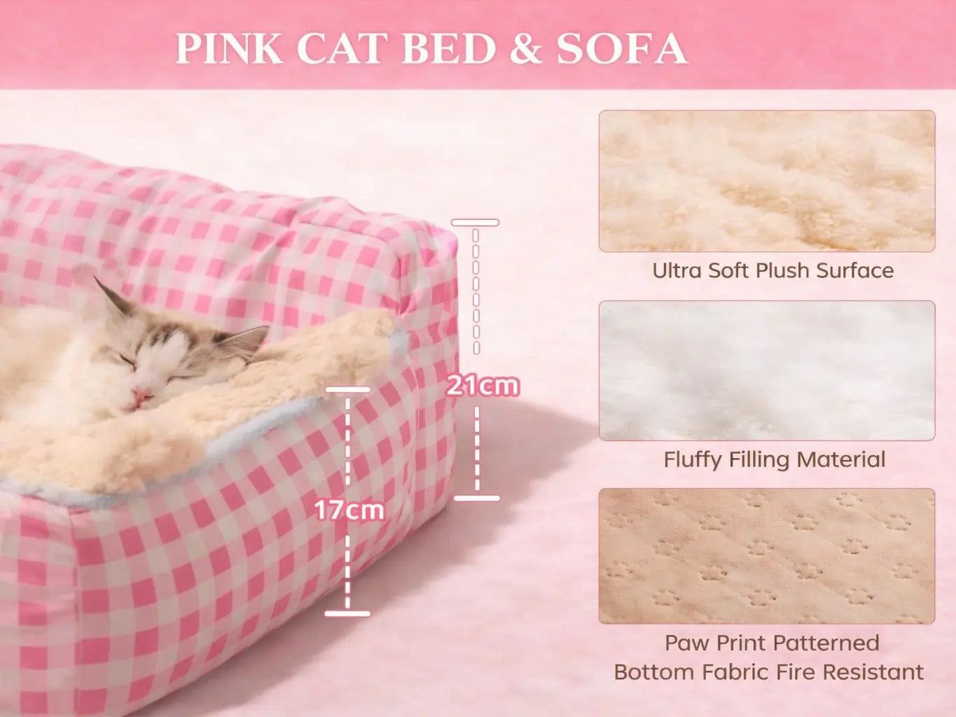 2026 Viral Cat Sofa Bed - Aesthetic Pink Gingham Plush Pet Couch, Orthopedic & Calming Soft Fleece Lounger for Cats & Small Dogs #Tiktokmademebuyit Bedding