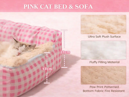 2026 Viral Cat Sofa Bed - Aesthetic Pink Gingham Plush Pet Couch, Orthopedic & Calming Soft Fleece Lounger for Cats & Small Dogs #Tiktokmademebuyit Bedding